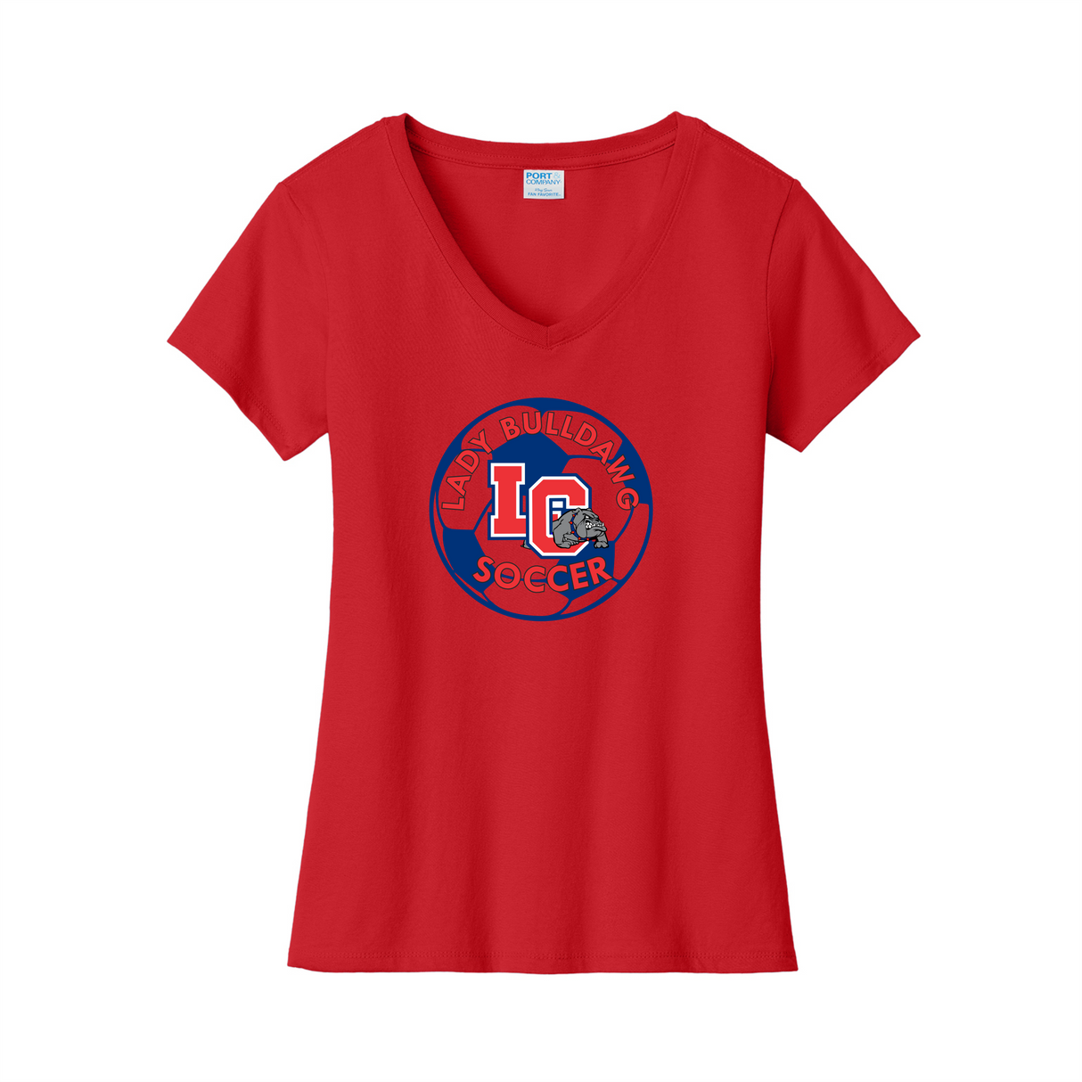 LCHS Lady Bulldawg Soccer Ladies' V-Neck Cotton Tee