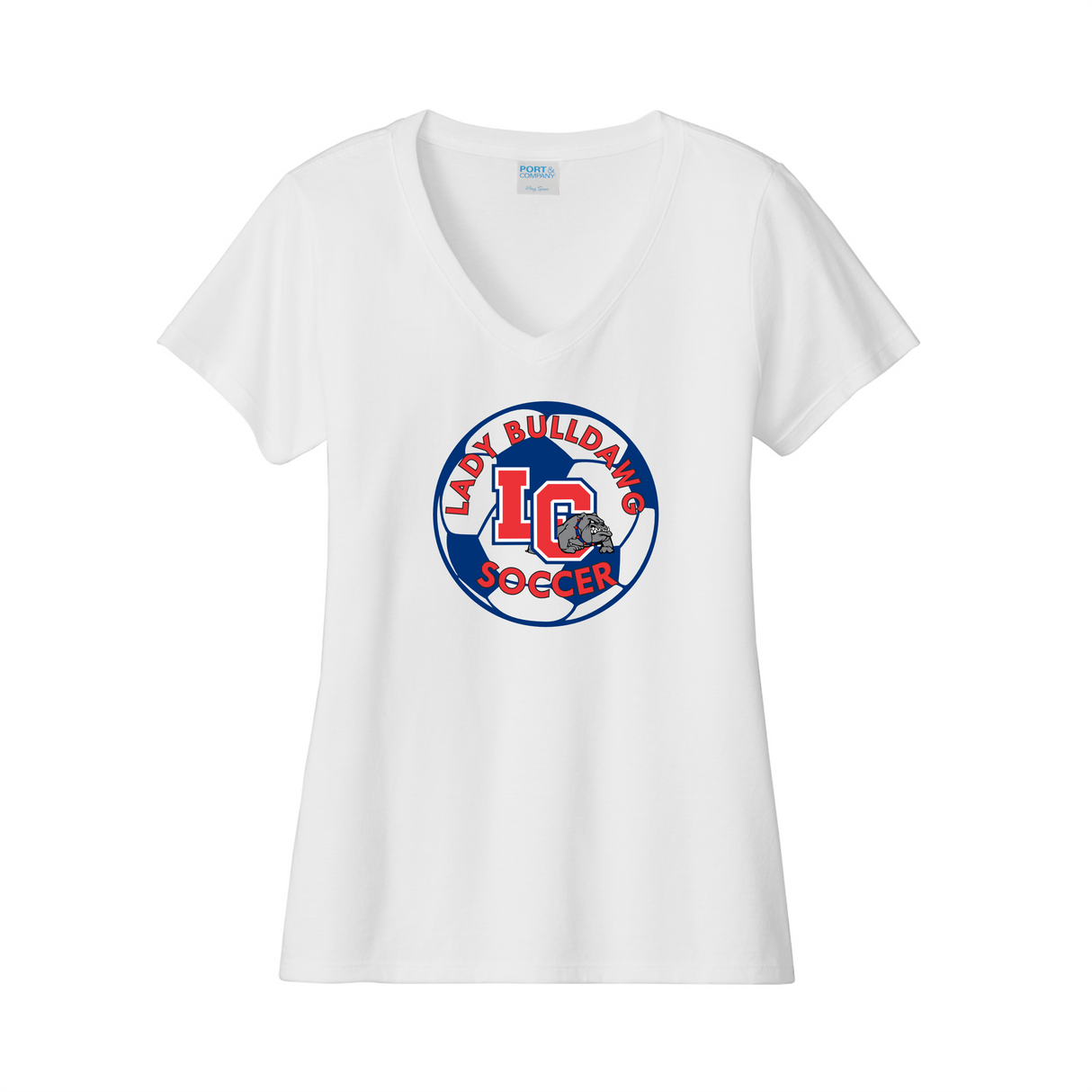 LCHS Lady Bulldawg Soccer Ladies' V-Neck Cotton Tee