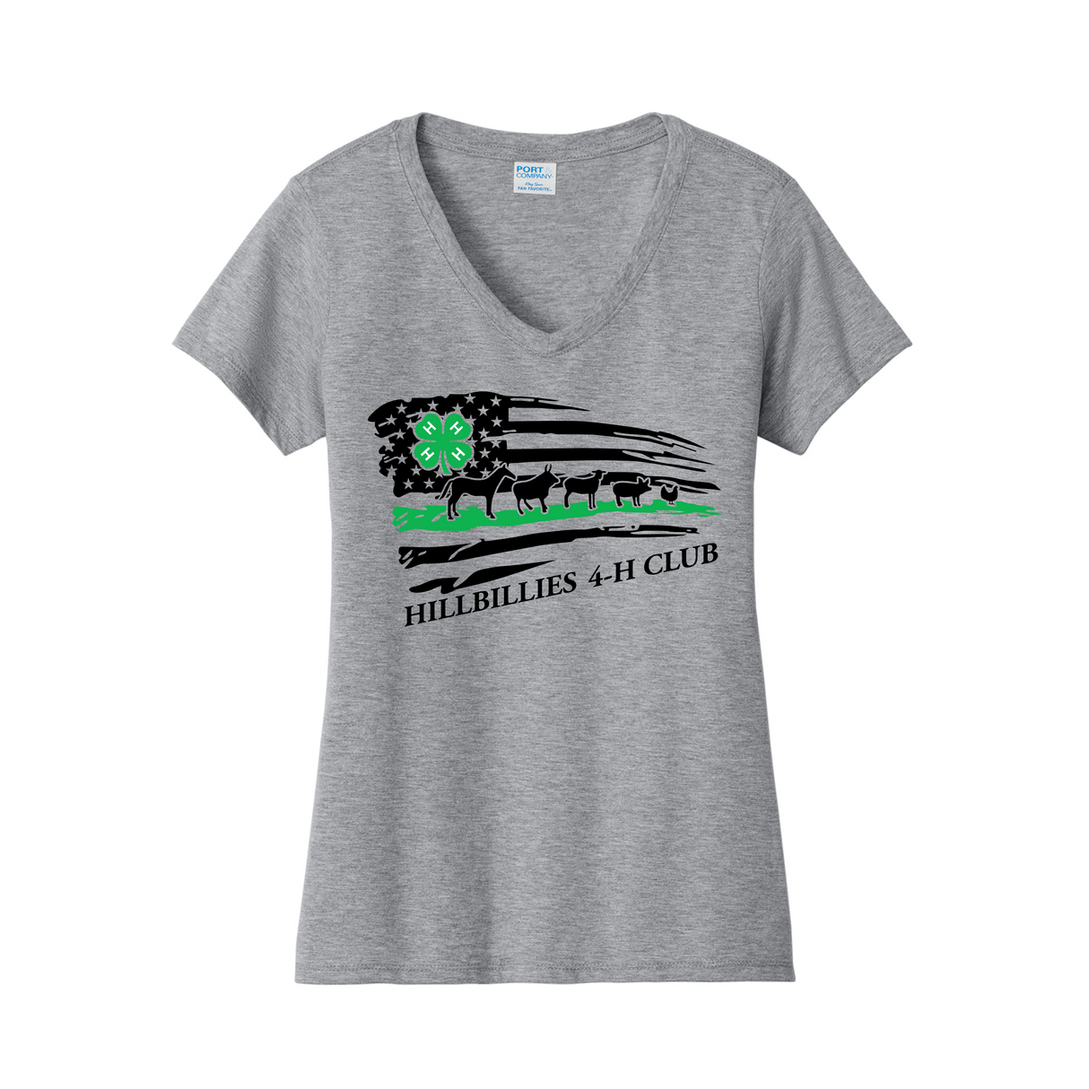 Hillbillies 4-H Ladies' V-Neck Cotton Tee