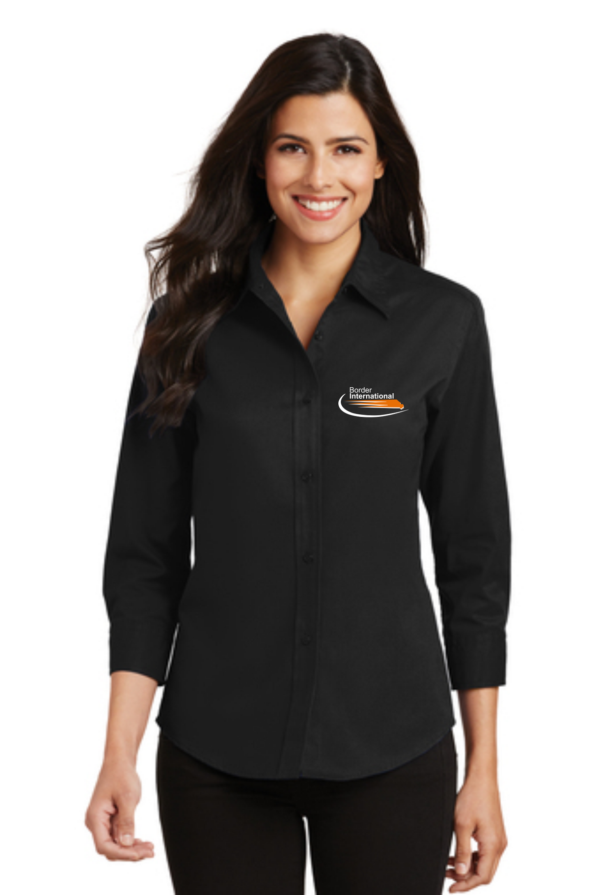 Border International Ladies 3/4-Sleeve Easy Care Full-Button Shirt